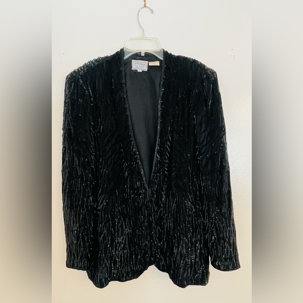 Shabby Chic, GothGlam 90’s  Sténay  Black Silk Beaded Sequin Evening  Jacket